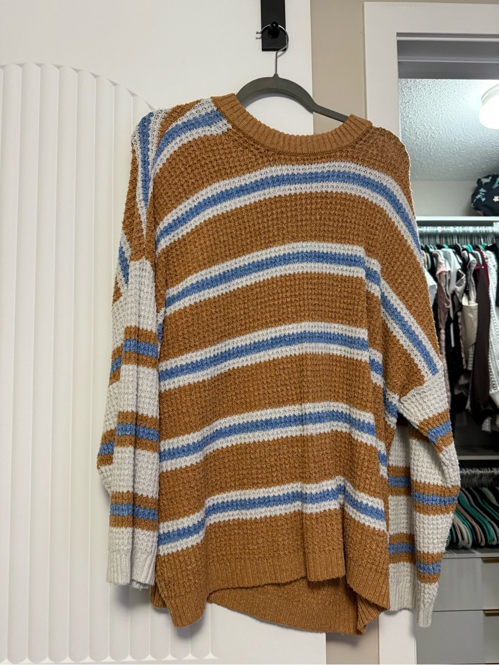 American Eagle Outfitters Striped Knit Sweater in Tan, Light Blue & White